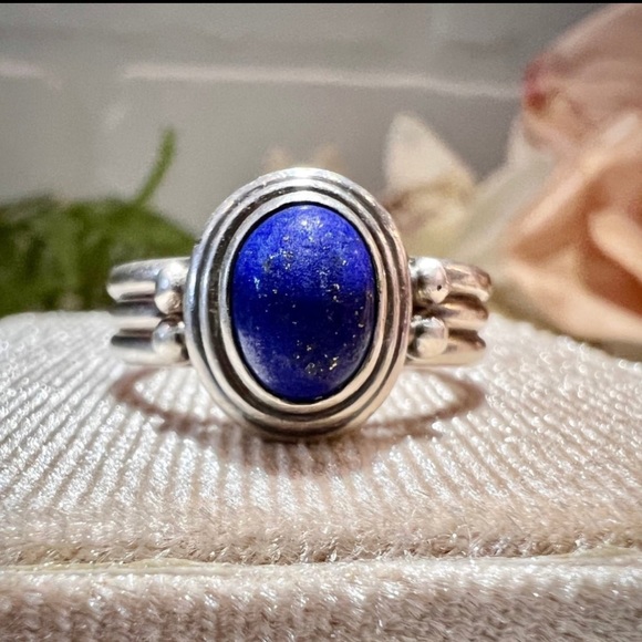 Vintage Lapis Lazuli Handmade Ring Solid 925 Sterling Silver oval cabochon gem - Picture 7 of 13